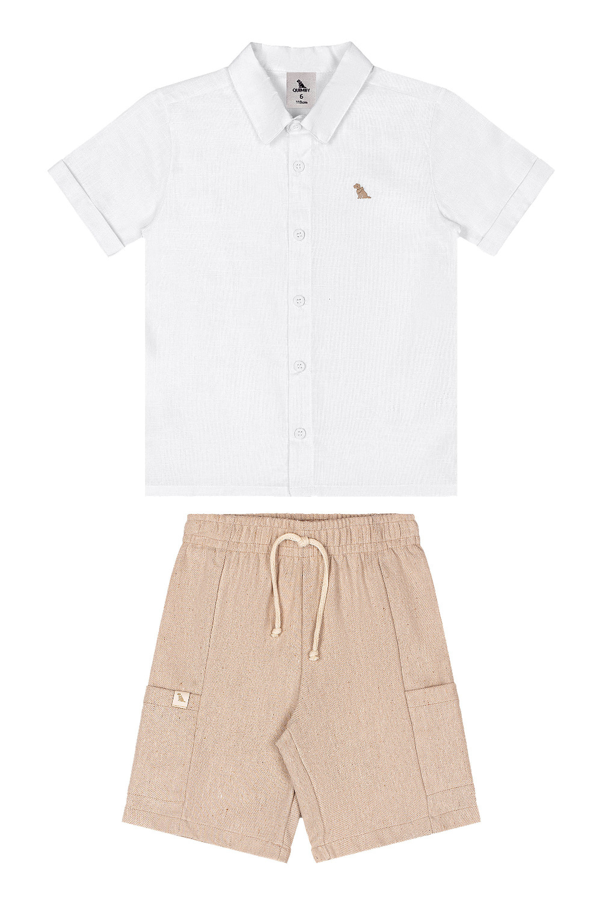 Conjunto Infantil com Camisa Social e Bermuda Sarjada (Branco) Quimby - Imagem 14